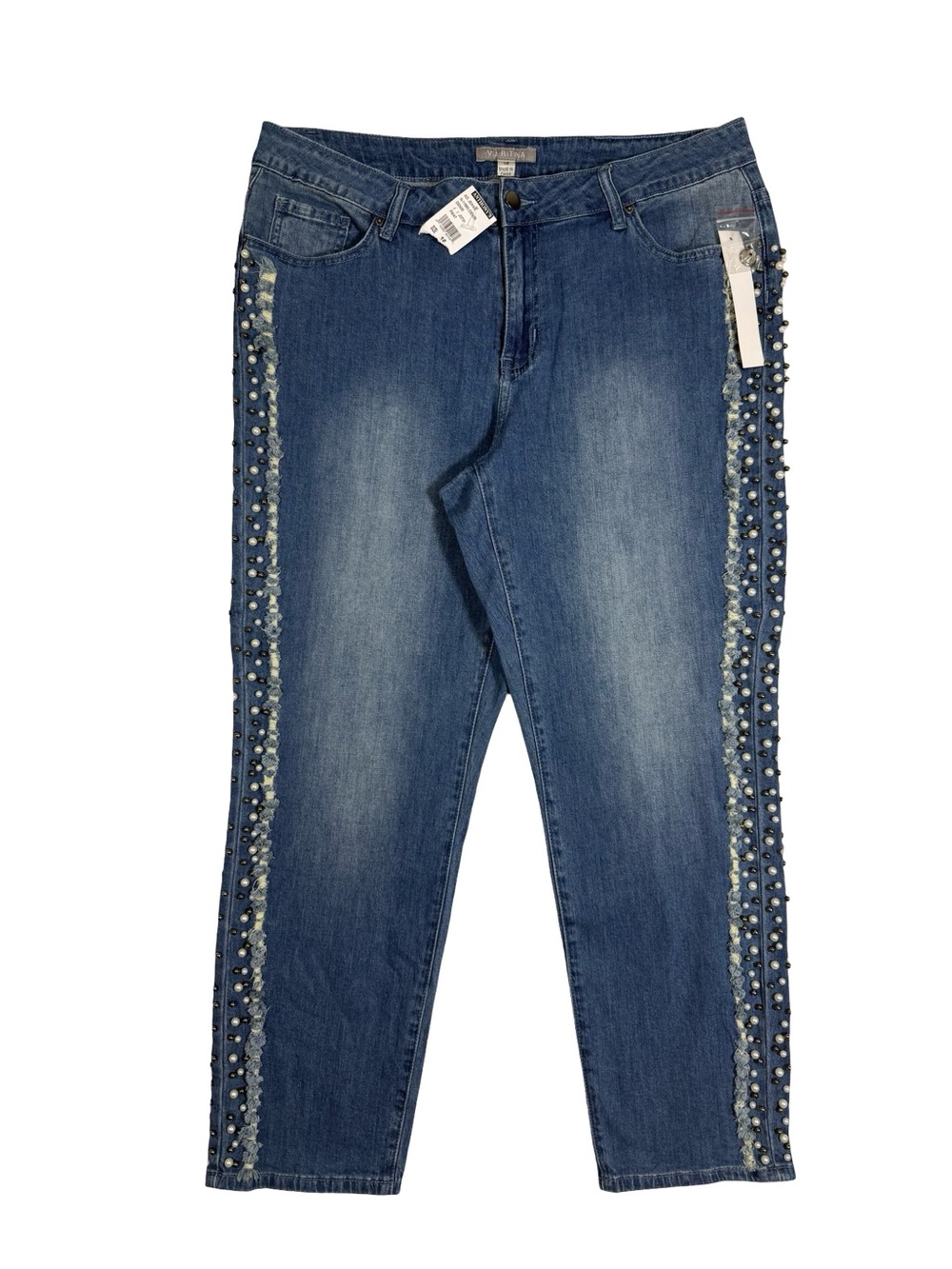 Via Ritina Jeans Size 16 Pearl Studded Bling Distressed Western Denim Casual NWT